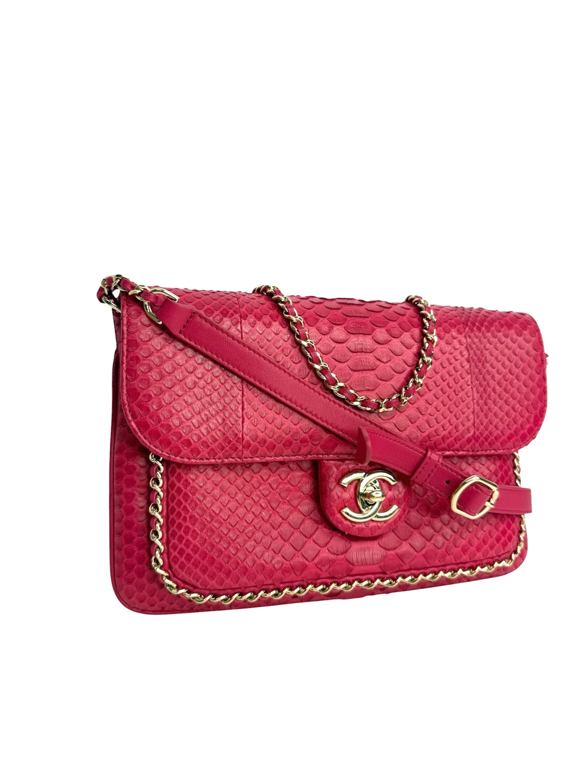 Chanel Pink Python Chain Around Flap GHW T9207