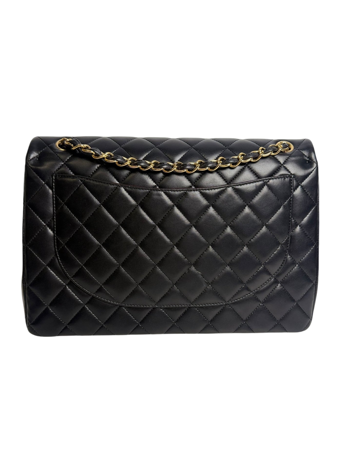 Chanel Double Flap Maxi Quilted Lambskin Black Gold T1026 *Whatnot title?