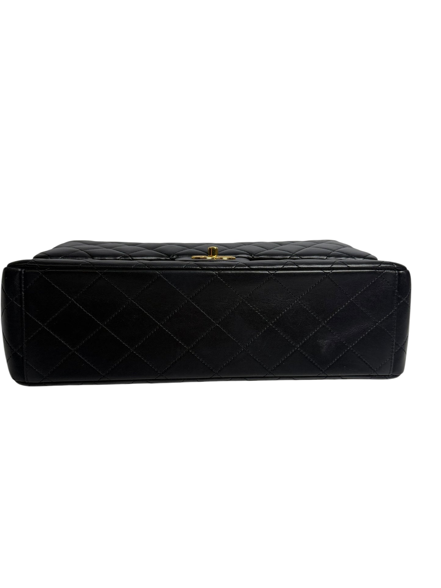 Chanel Double Flap Maxi Quilted Lambskin Black Gold T1026 *Whatnot title?