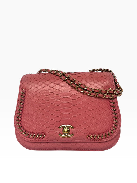 Chanel Small Python Pink Braided Chic Flap GHW