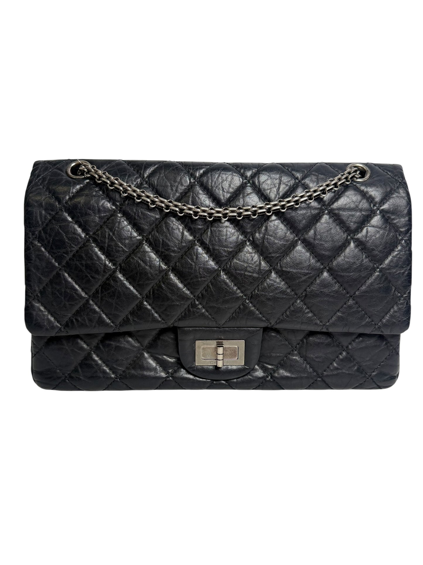 Chanel Black 2.55 Reissue Jumbo Double Flap RHW T7396
