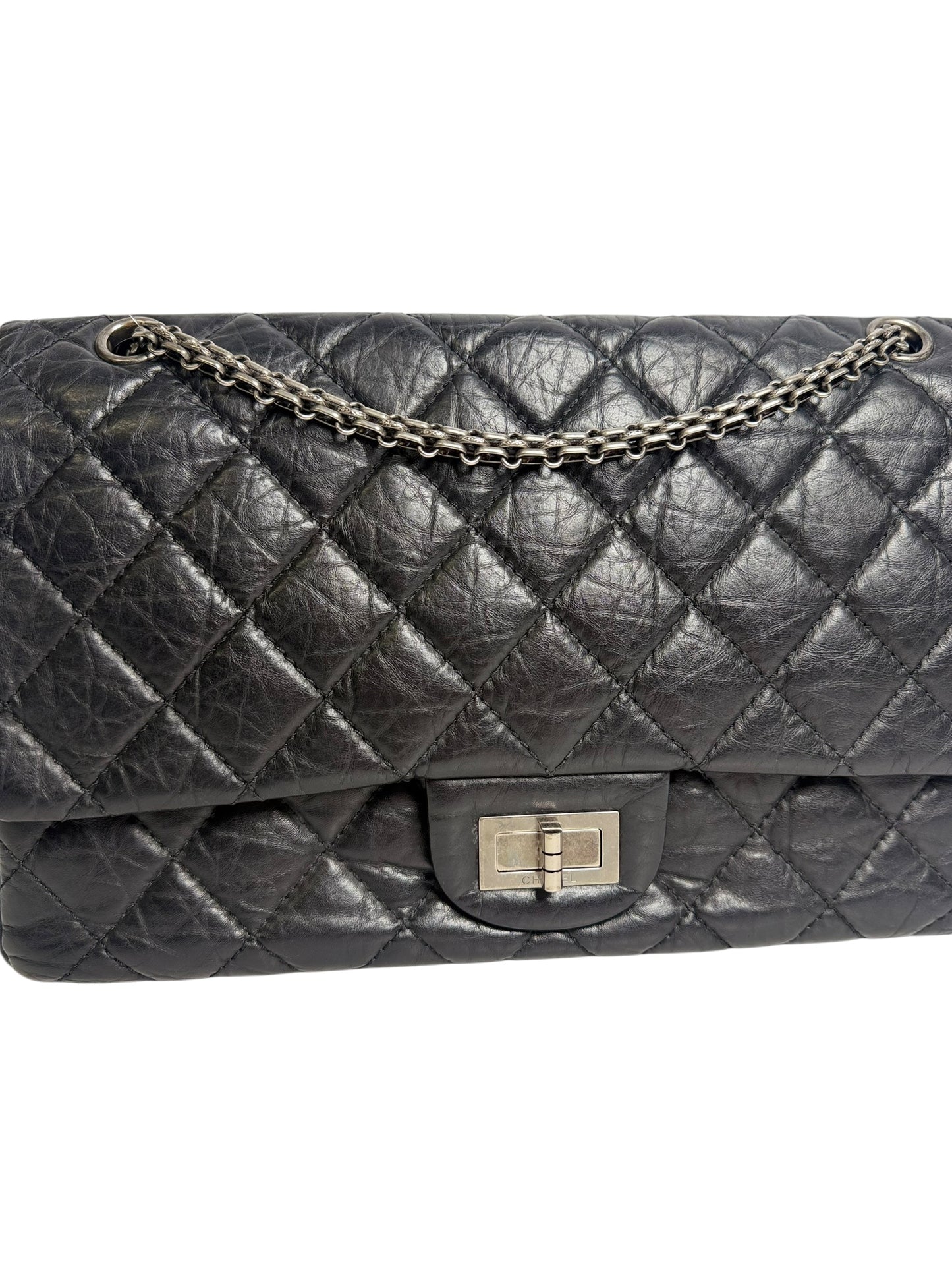 Chanel Black 2.55 Reissue Jumbo Double Flap RHW T7396
