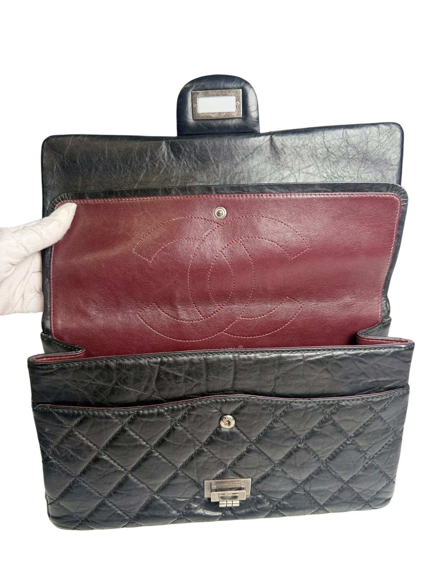 Chanel Black 2.55 Reissue Jumbo Double Flap RHW T7396
