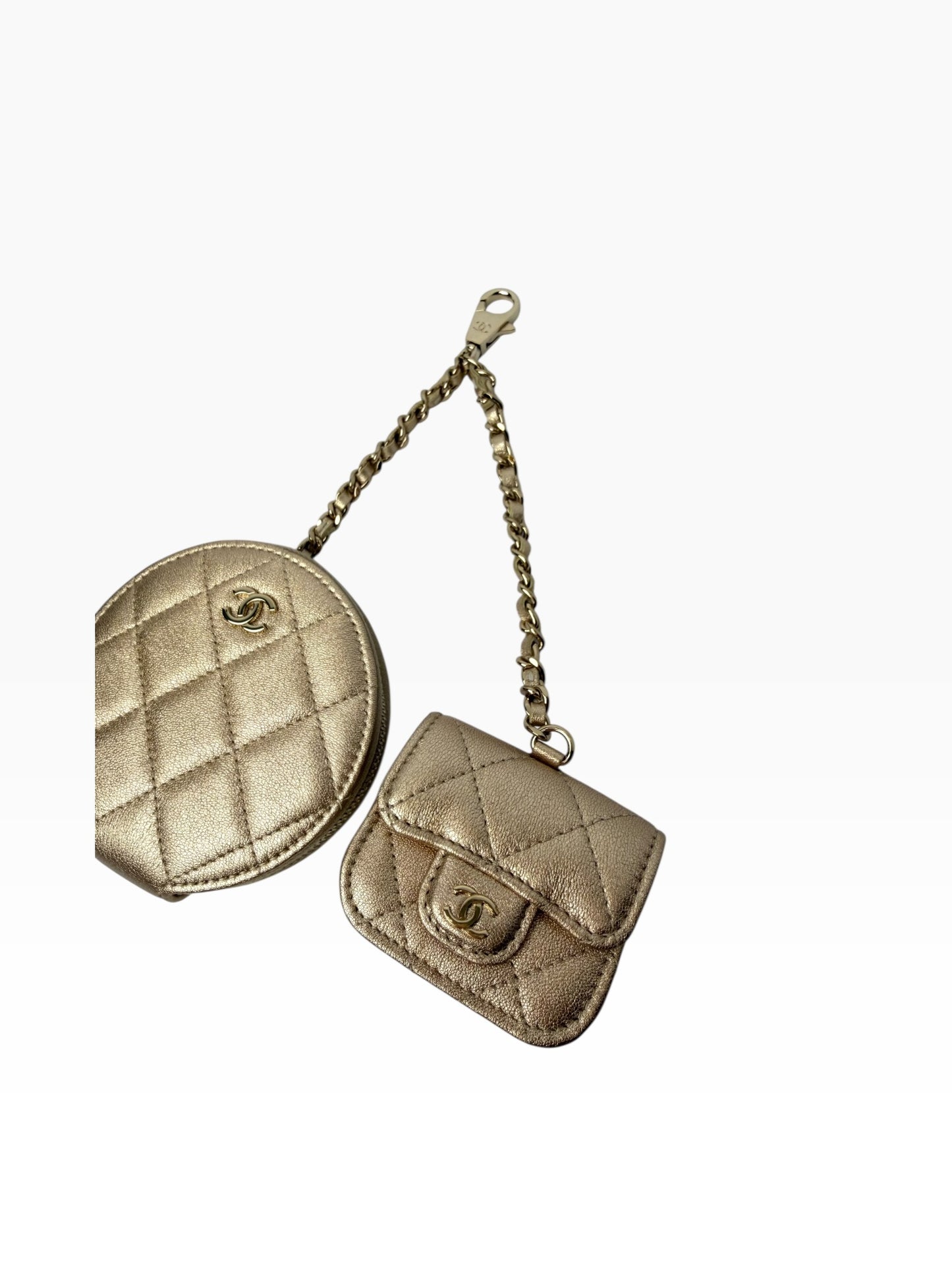 Chanel Gold Caviar Airpod Case Keychain