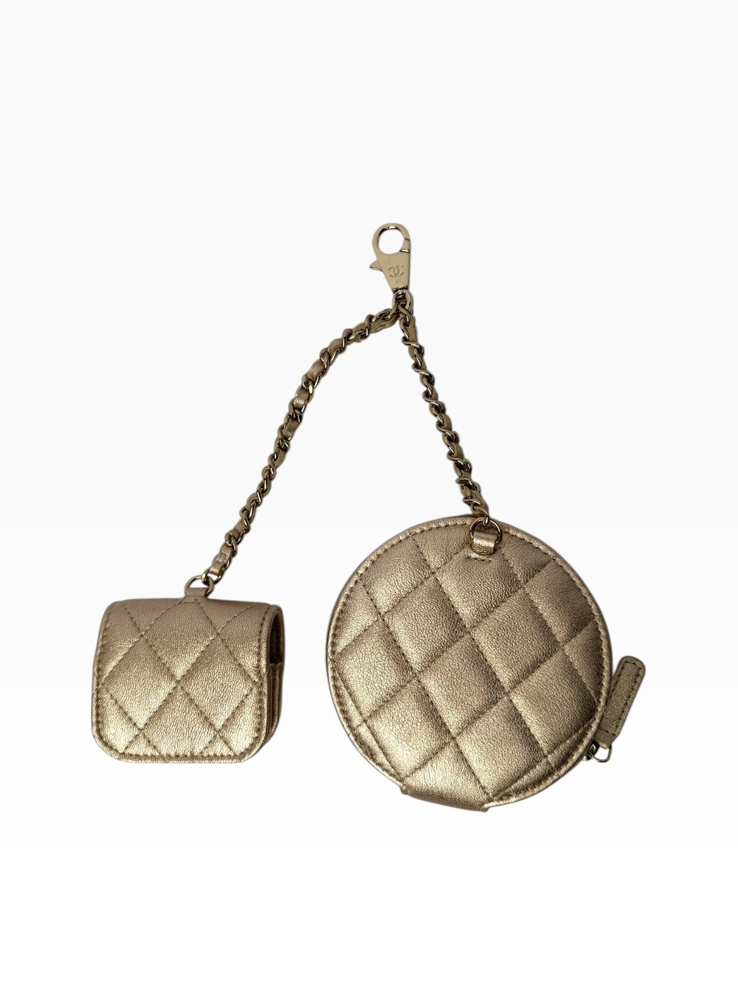 Chanel Gold Caviar Airpod Case Keychain