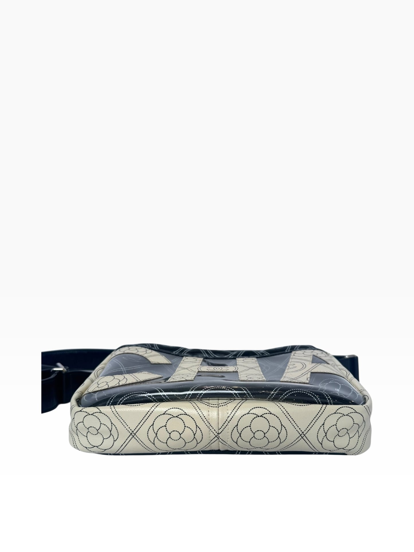 Chanel Coated Canvas Runway Camelia Flower Black/White Camera Bag Clutch