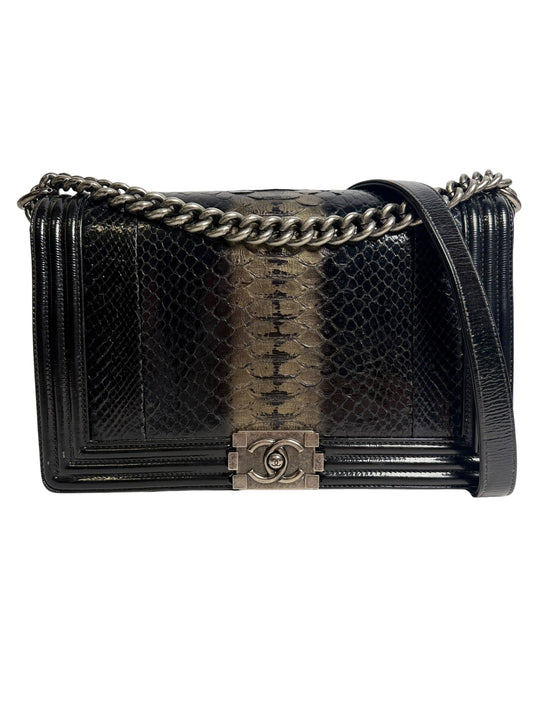 Chanel Black Ombre Python And Patent Boy Bag T8312