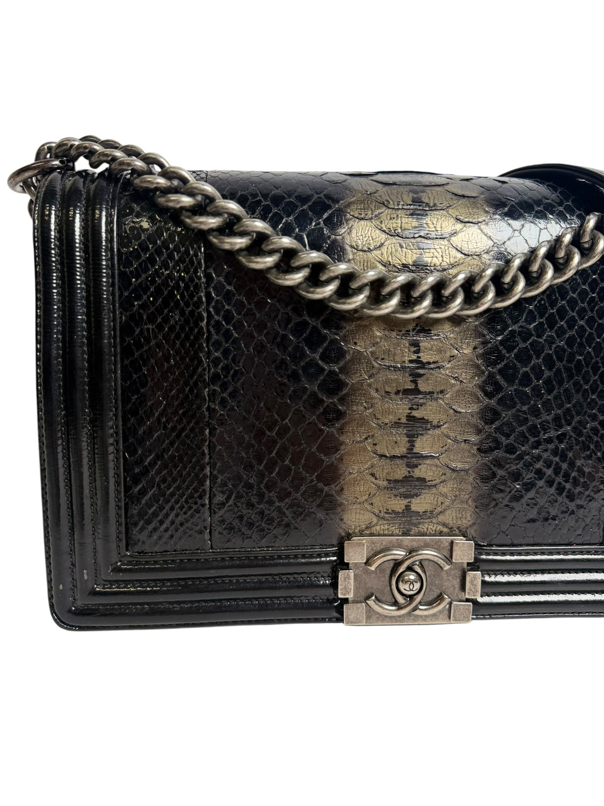 Chanel Black Ombre Python And Patent Boy Bag T8312