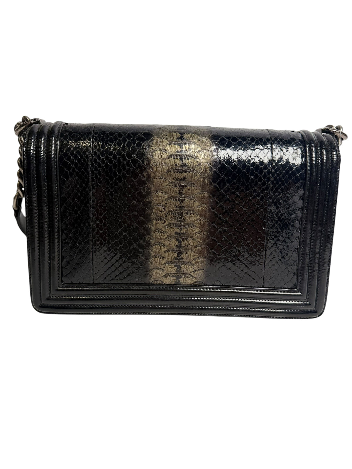 Chanel Black Ombre Python And Patent Boy Bag T8312