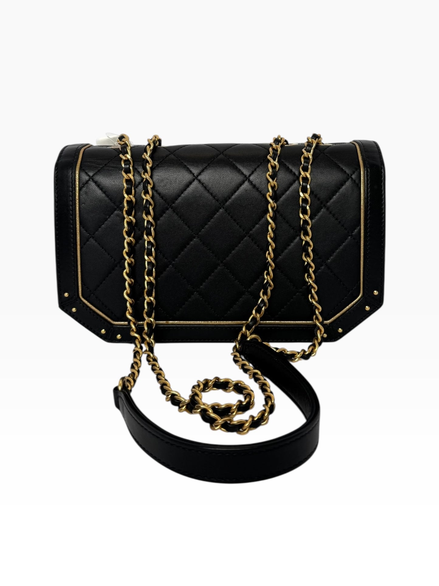 Chanel Black Gold Trim Resin Bar Flap GHW Studded