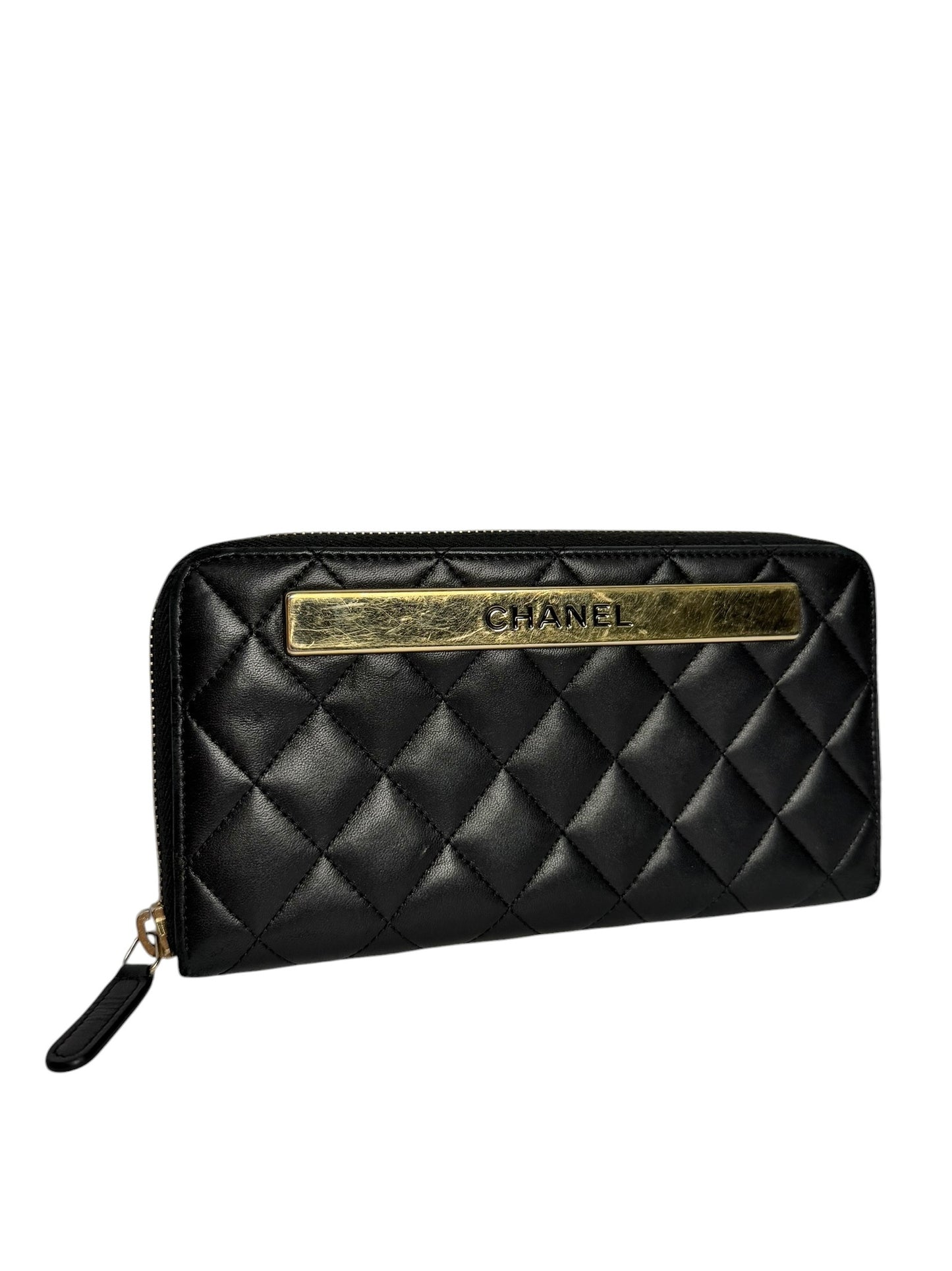 Chanel Quilted Black Lambskin Zip Wallet