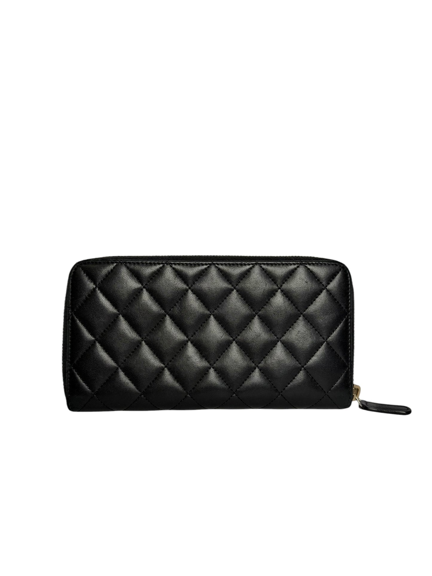 Chanel Quilted Black Lambskin Zip Wallet