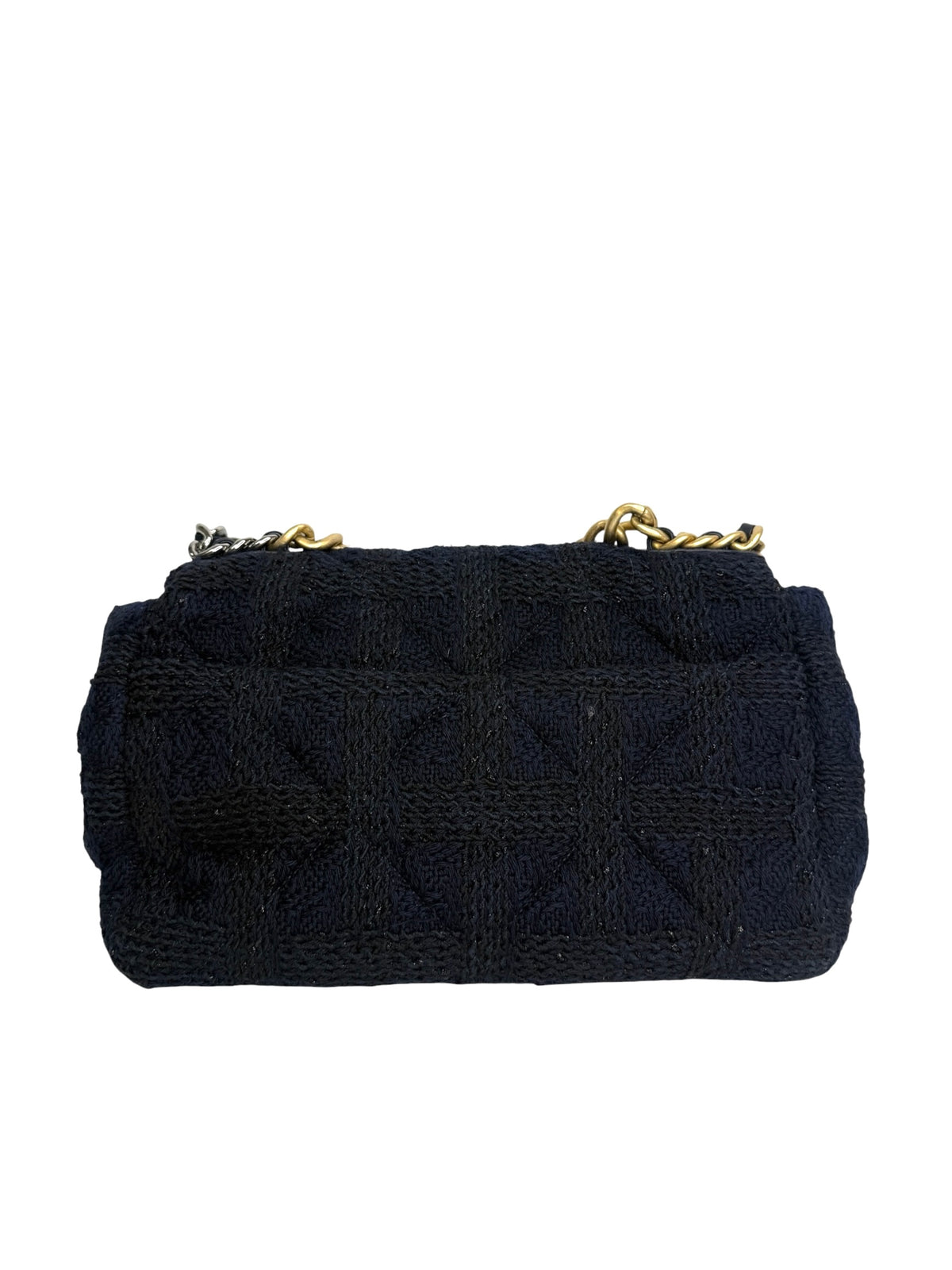 Chanel Black And Navy Tweed Large 19 Flap T9215