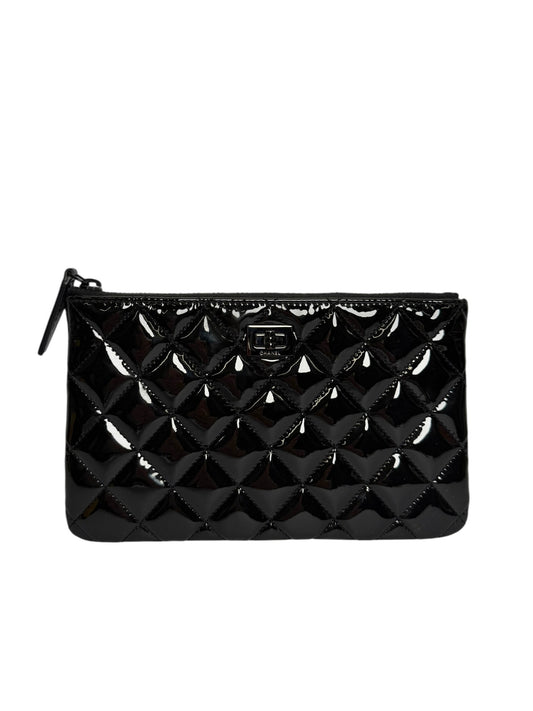 Chanel Quilted Black Patent Leather Reissue Zip Pouch So Black T8293