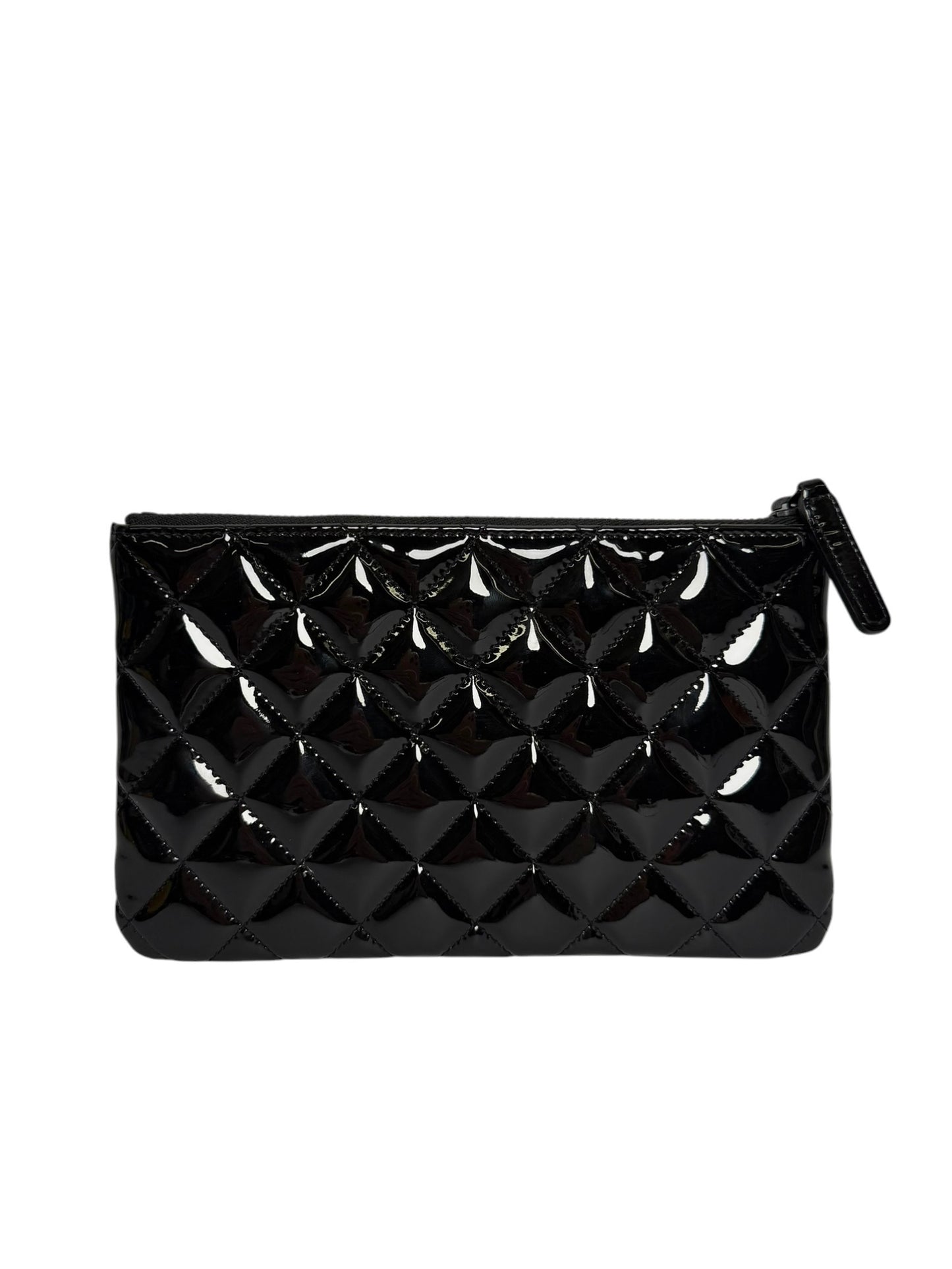 Chanel Quilted Black Patent Leather Reissue Zip Pouch So Black