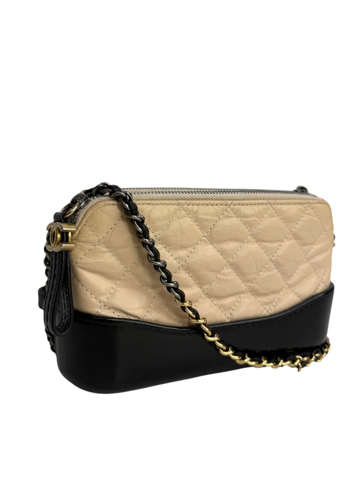 Chanel Bicolor aged Calfskin Gabrielle Double Zip Clutch With Chain T9203