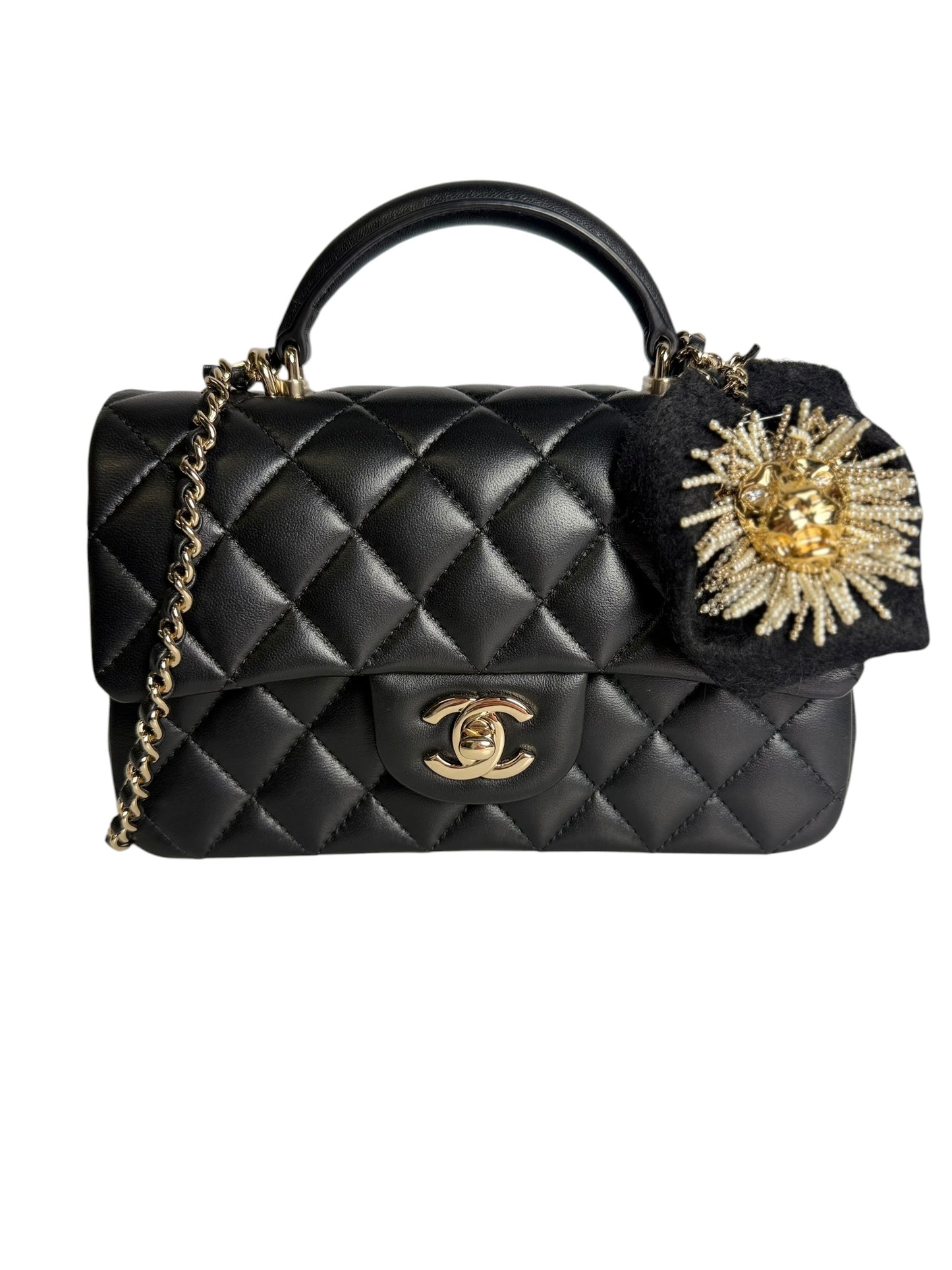 Chanel Black Quilted Lambskin Mini Rectangular Top Handle Flap Bag T1041
