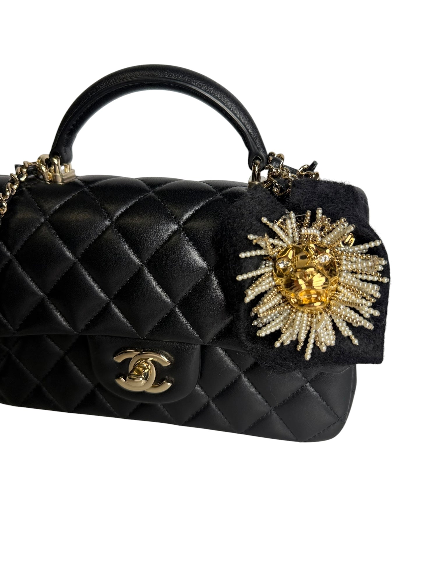 Chanel Black Quilted Lambskin Mini Rectangular Top Handle Flap Bag T1041