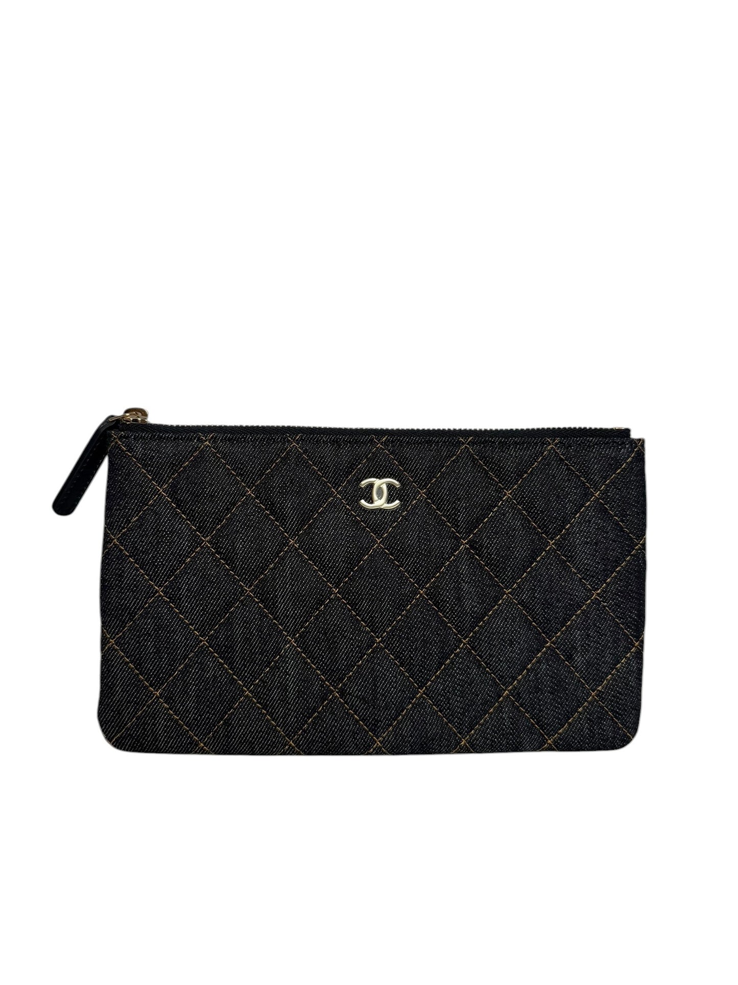 Chanel Quilted Denim Zip Pouch