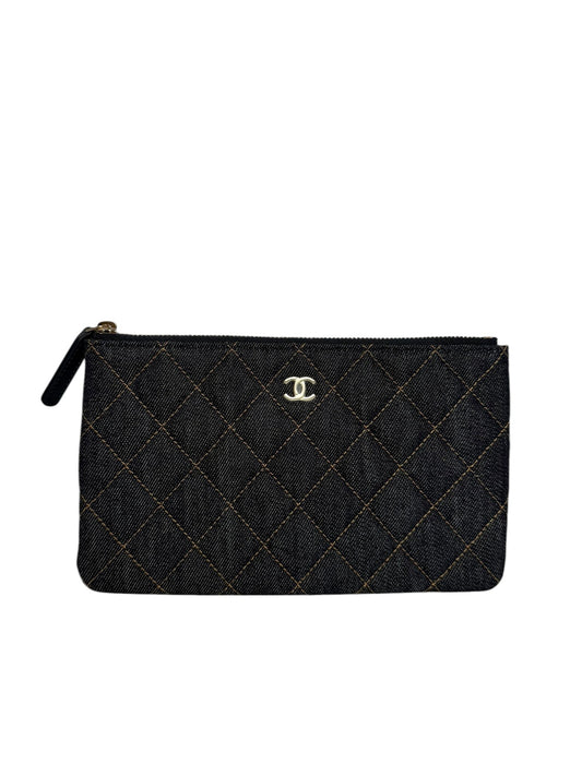 Chanel Quilted Denim Zip Pouch T8279