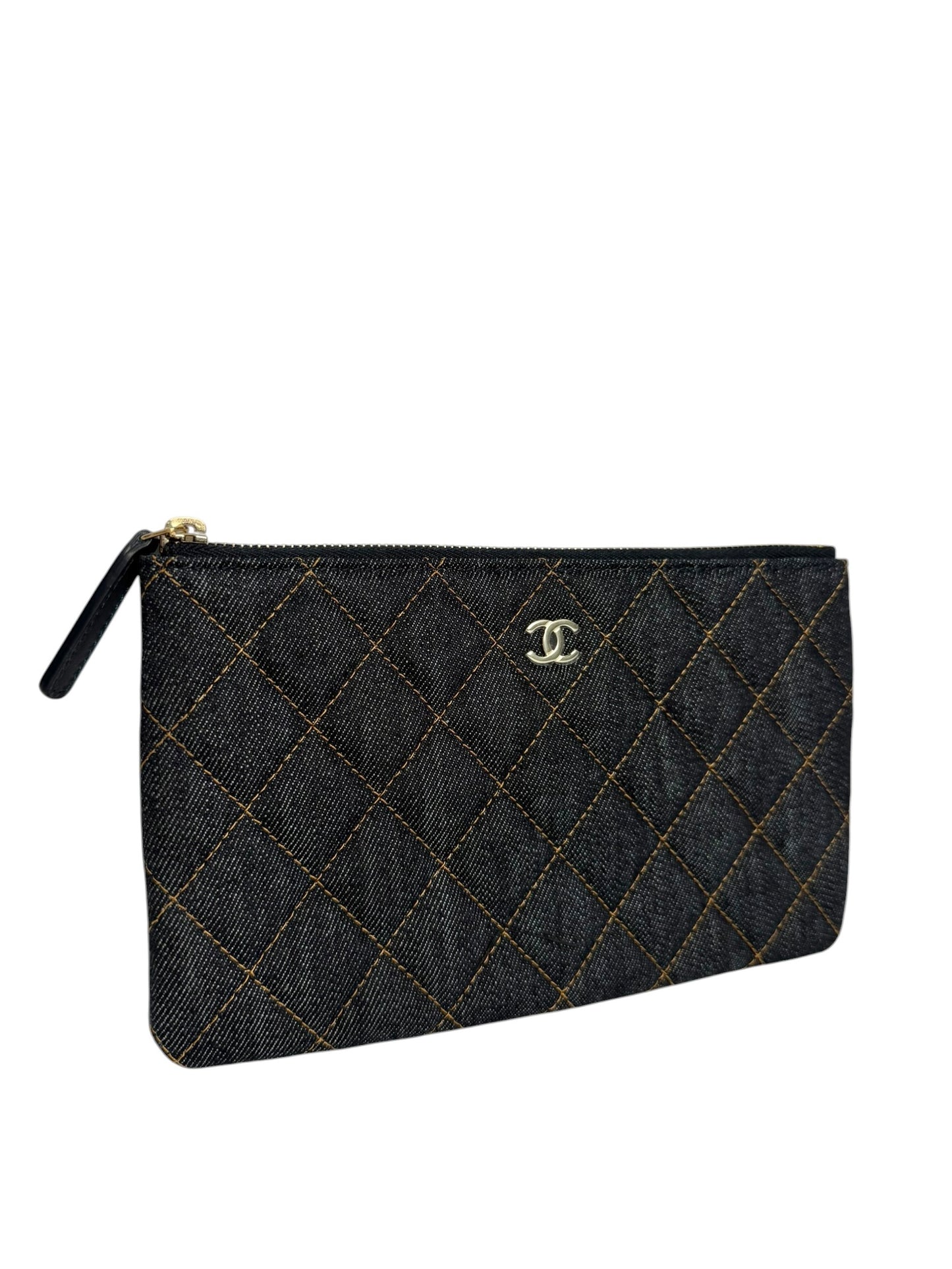 Chanel Quilted Denim Zip Pouch