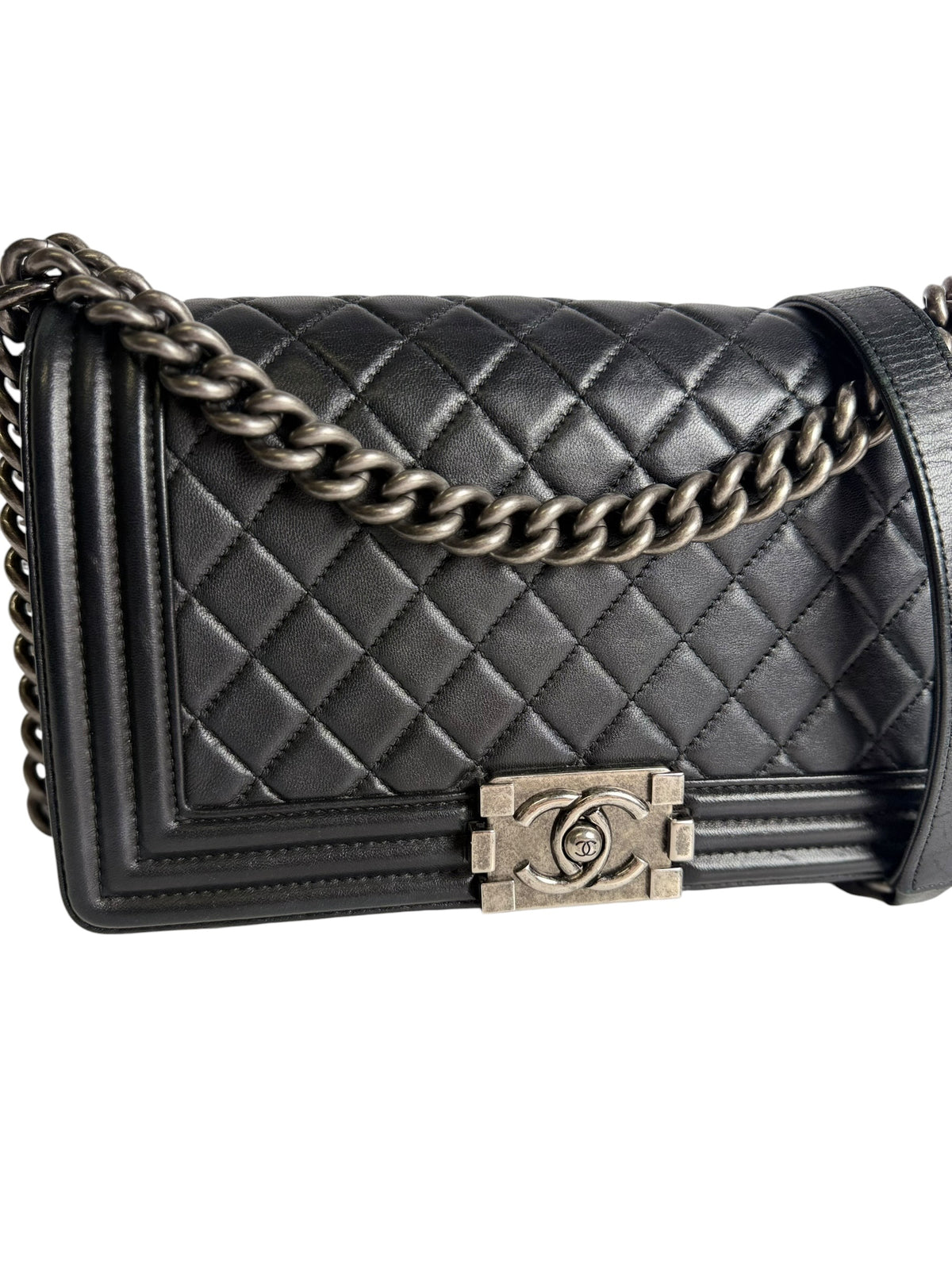 Chanel Calfskin Quilted Medium Boy Flap Black T7724
