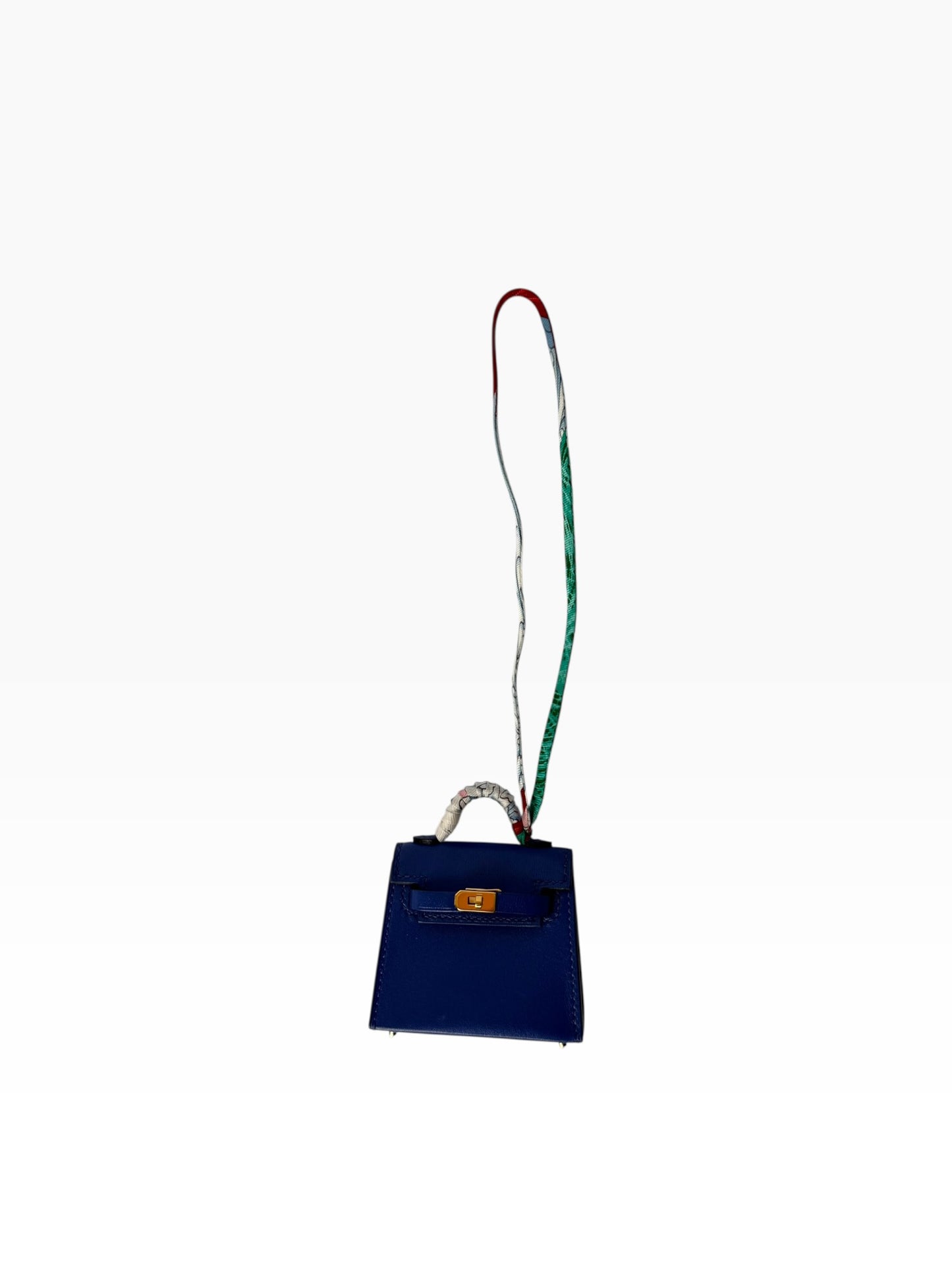 Hermes Blue Micro Kelly Bag Charm FULL SET