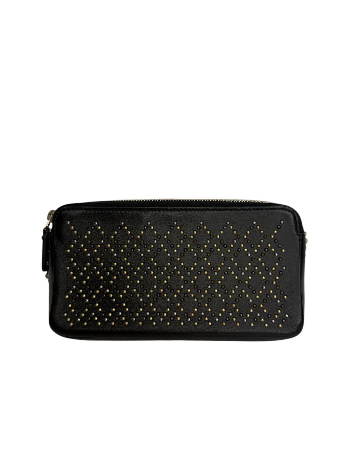 Chanel Studded Black Double Zip Clutch With Chain T9198