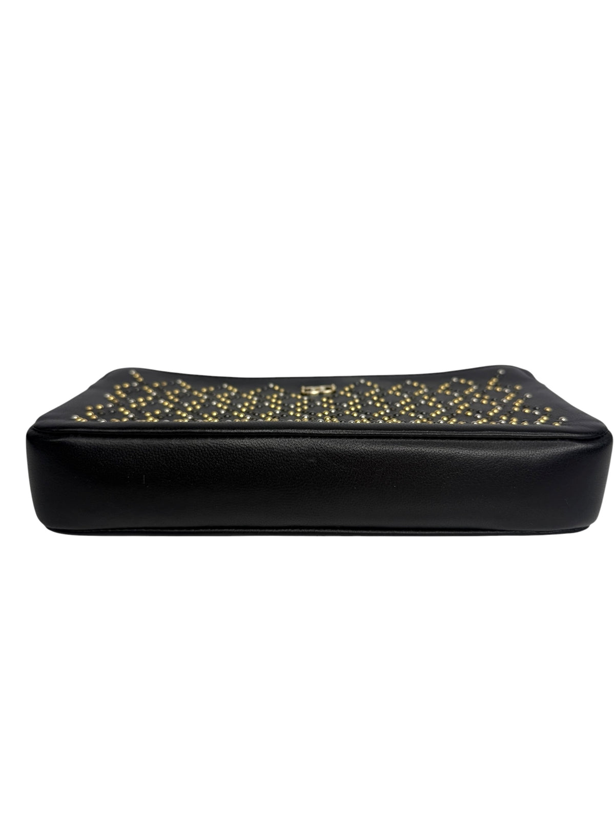 Chanel Studded Black Double Zip Clutch With Chain T9198