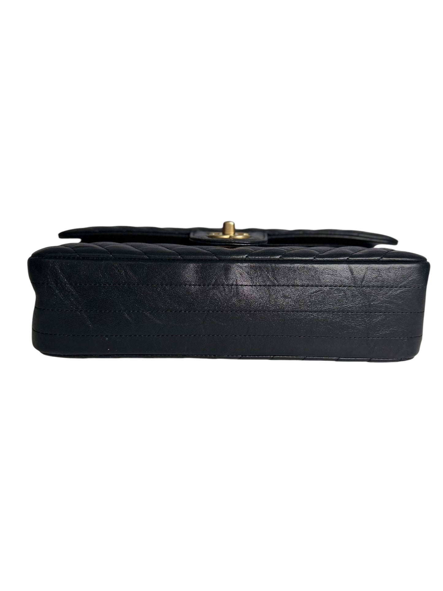 Chanel Metallic Charcoal Crumpled Calfskin Chevron Double Flap Small T7684