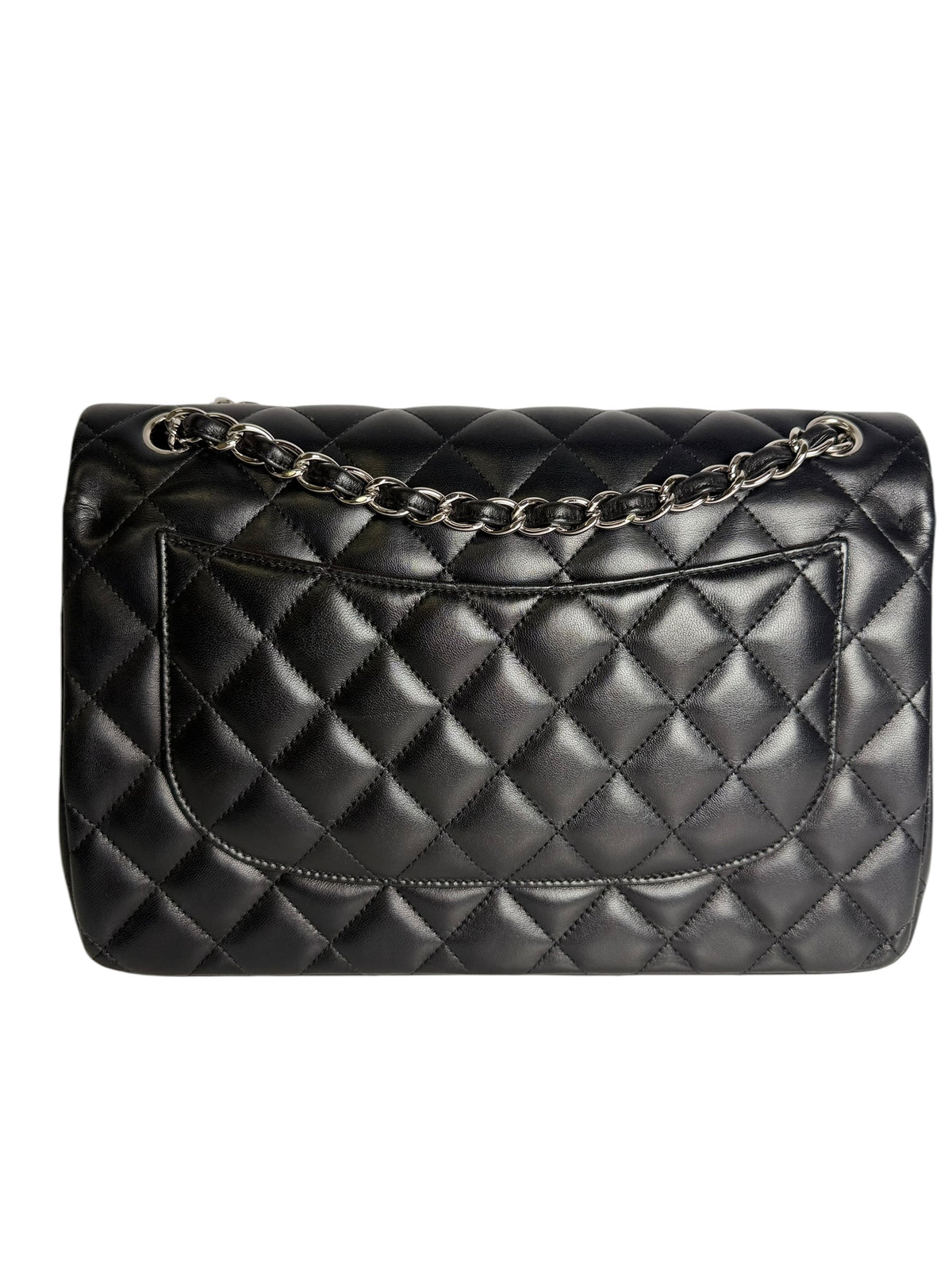 Chanel Quilted Double Flap Black Lambskin Medium SHW T1065