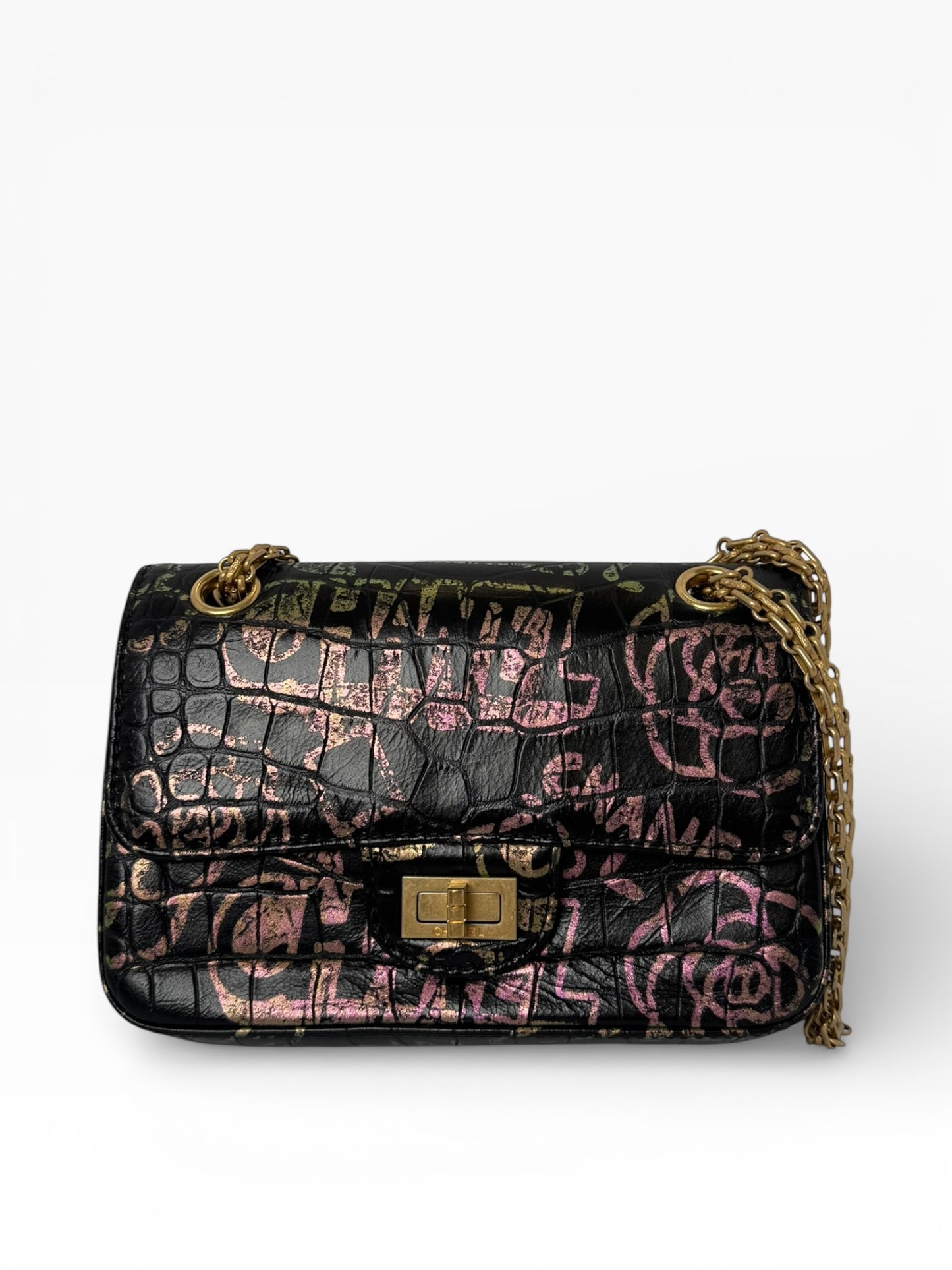 Chanel 2.55 Crocodile Embossed Calfskin Mini Black GHW