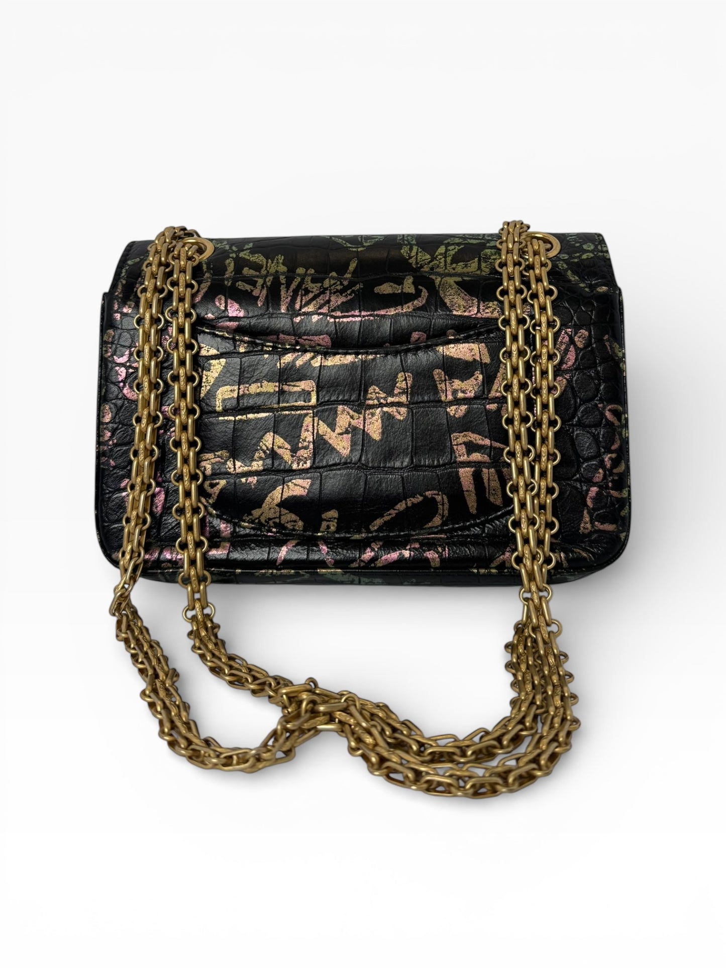 Chanel 2.55 Crocodile Embossed Calfskin Mini Black GHW