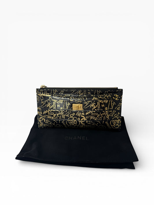 Chanel Croc Embossed Reissue Black Egyptian Zip Pouch