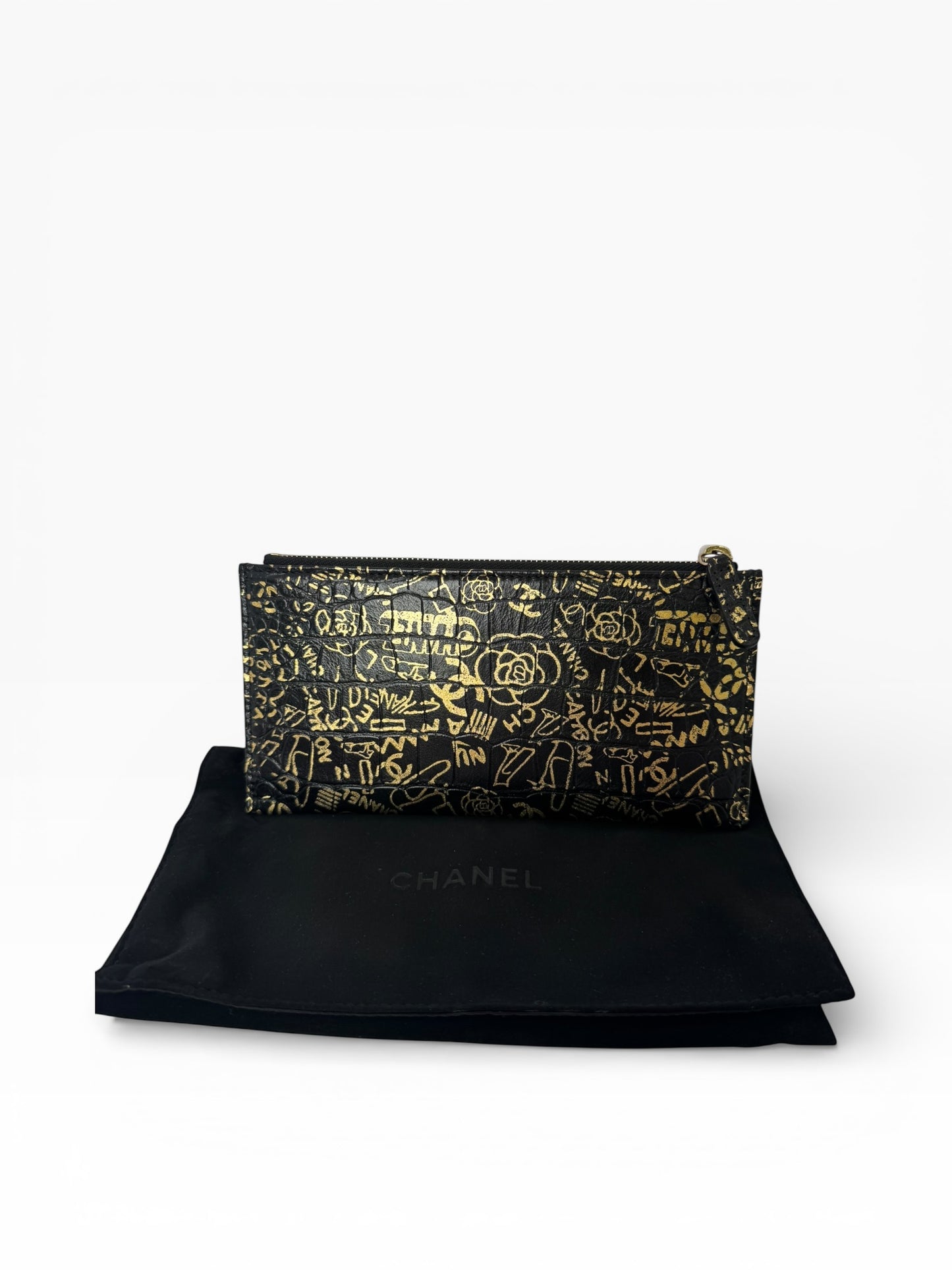 Chanel Croc Embossed Reissue Black Egyptian Zip Pouch