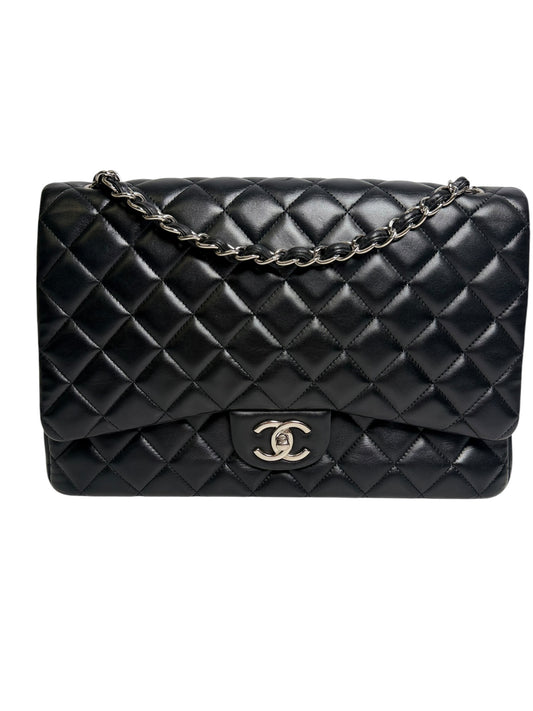 Chanel Double Flap Jumbo Black Lambskin T1046