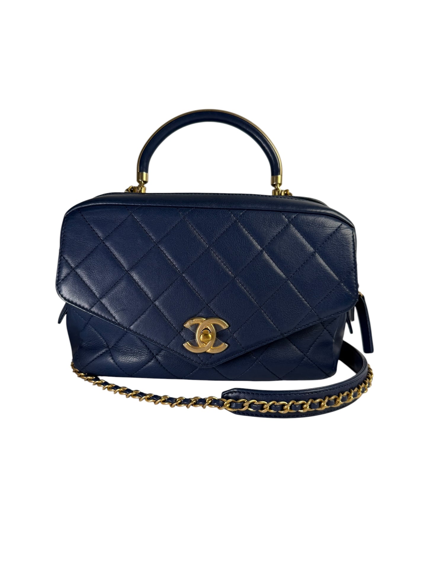 Chanel Navy Quilted Top Handle Bag Envelope Flap T5621