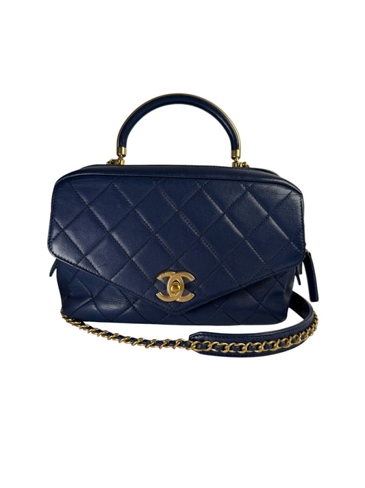 Chanel Navy Quilted Top Handle Bag Envelope Flap T5621