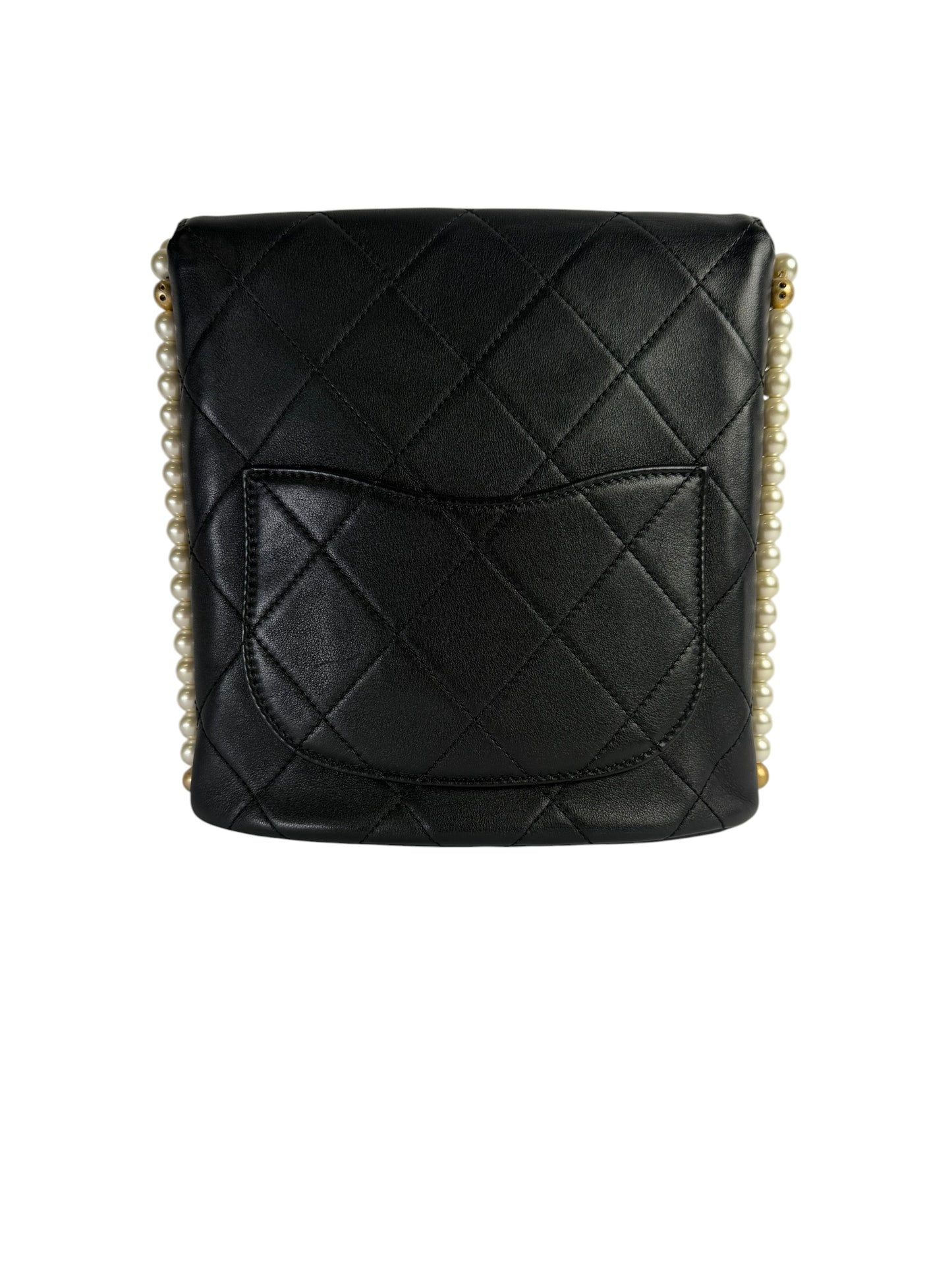Chanel Black Quilted Flap Pearl Strap T5522