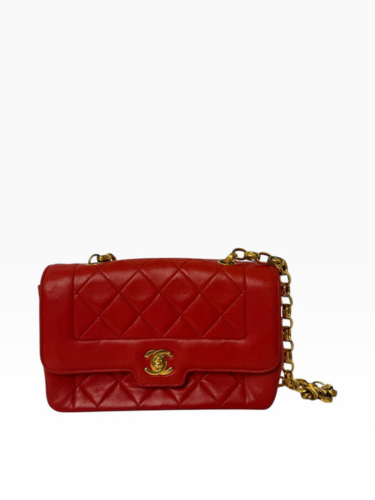 Chanel Red Vintage Diana Mini Flap GHW