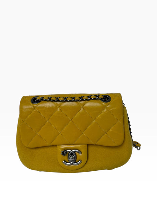 Chanel Yellow Aged Calf Felt Mini Flap