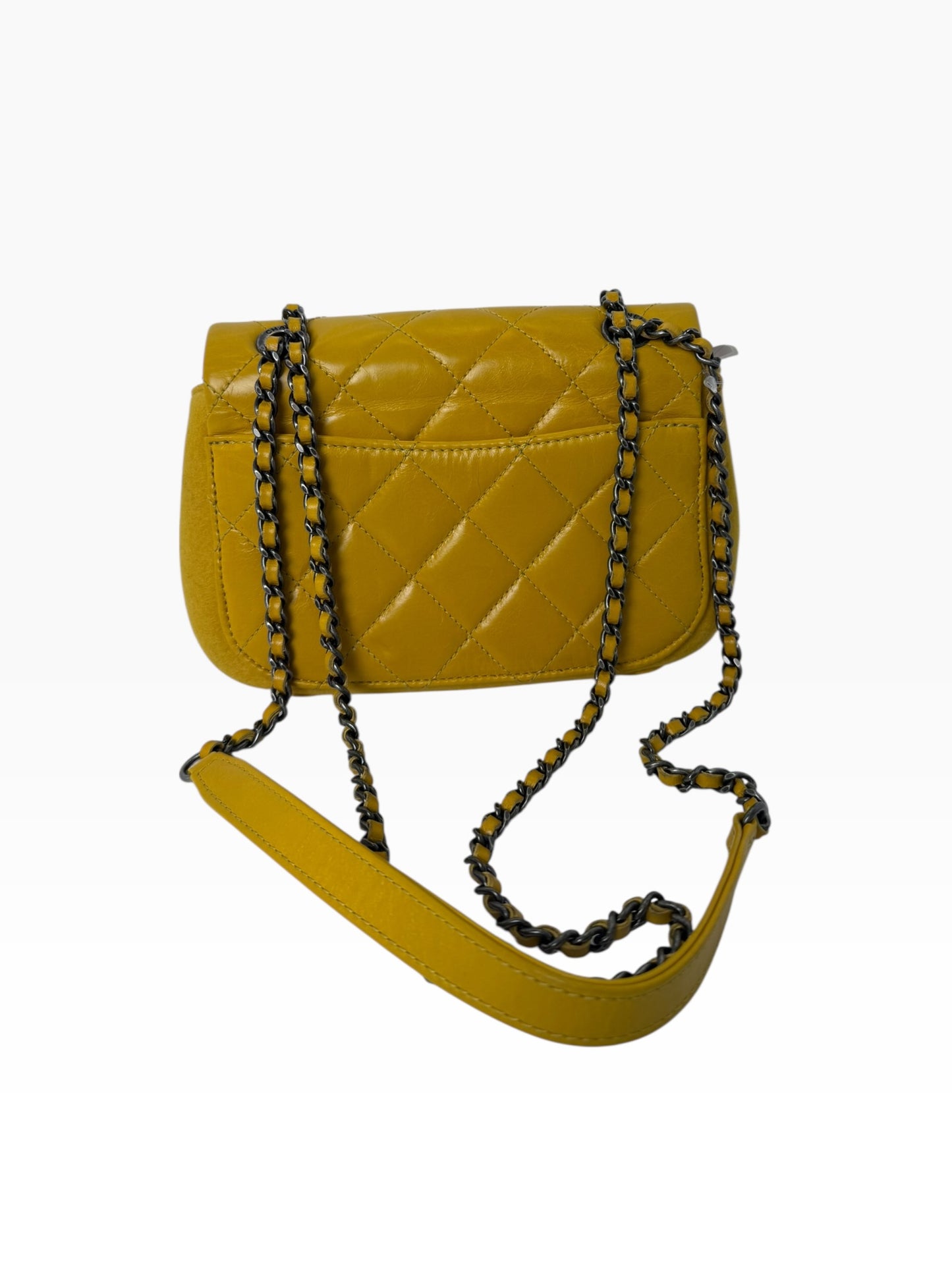 Chanel Yellow Aged Calf Felt Mini Flap