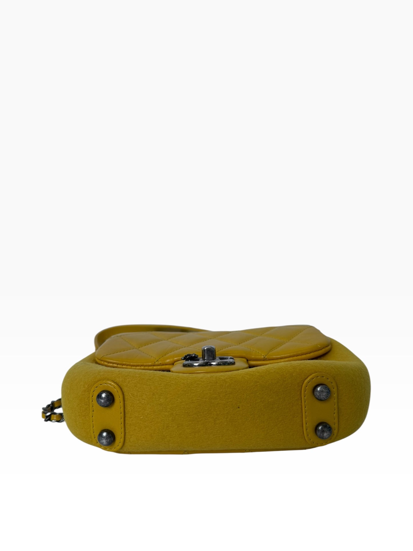 Chanel Yellow Aged Calf Felt Mini Flap