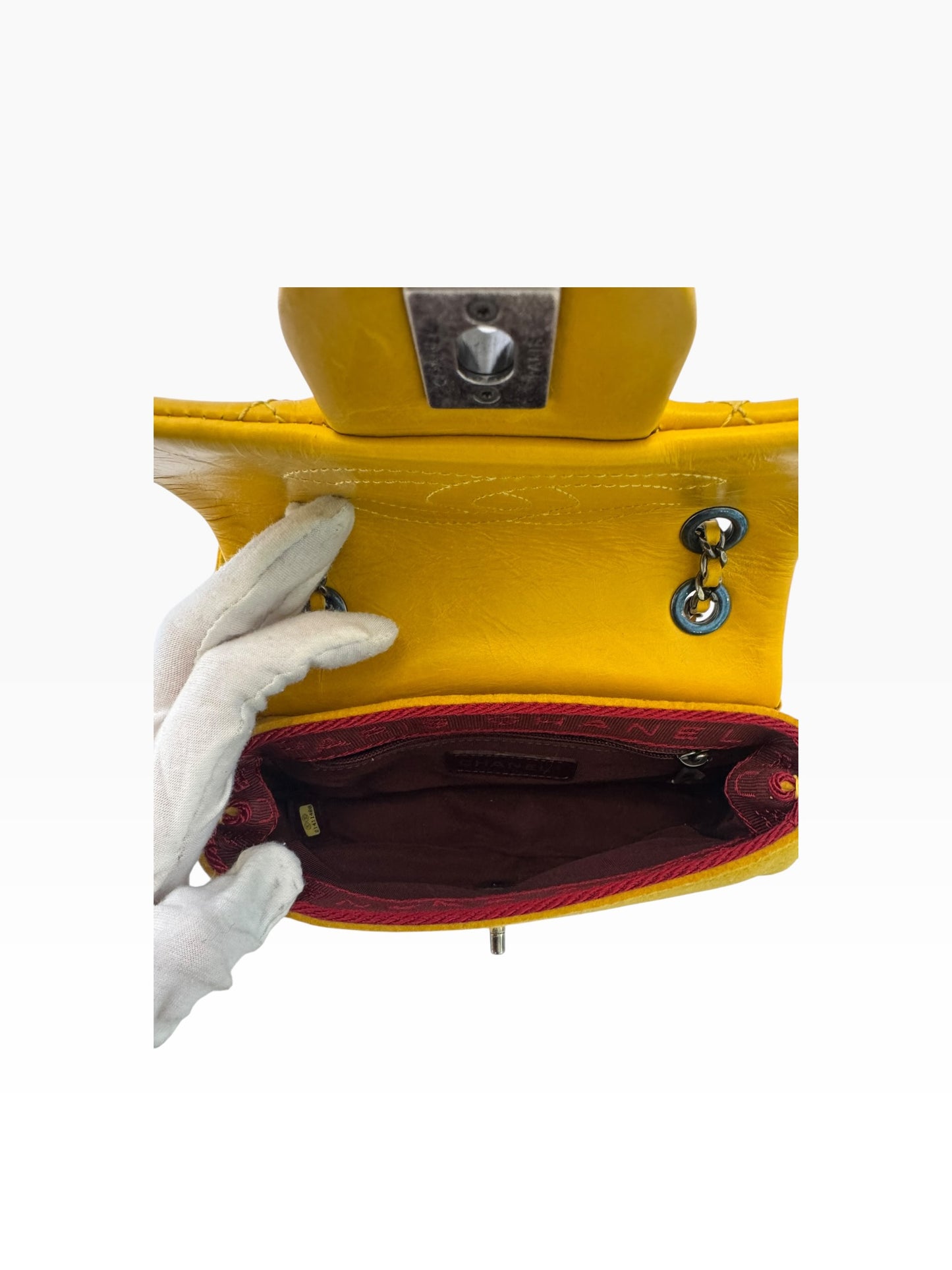 Chanel Yellow Aged Calf Felt Mini Flap