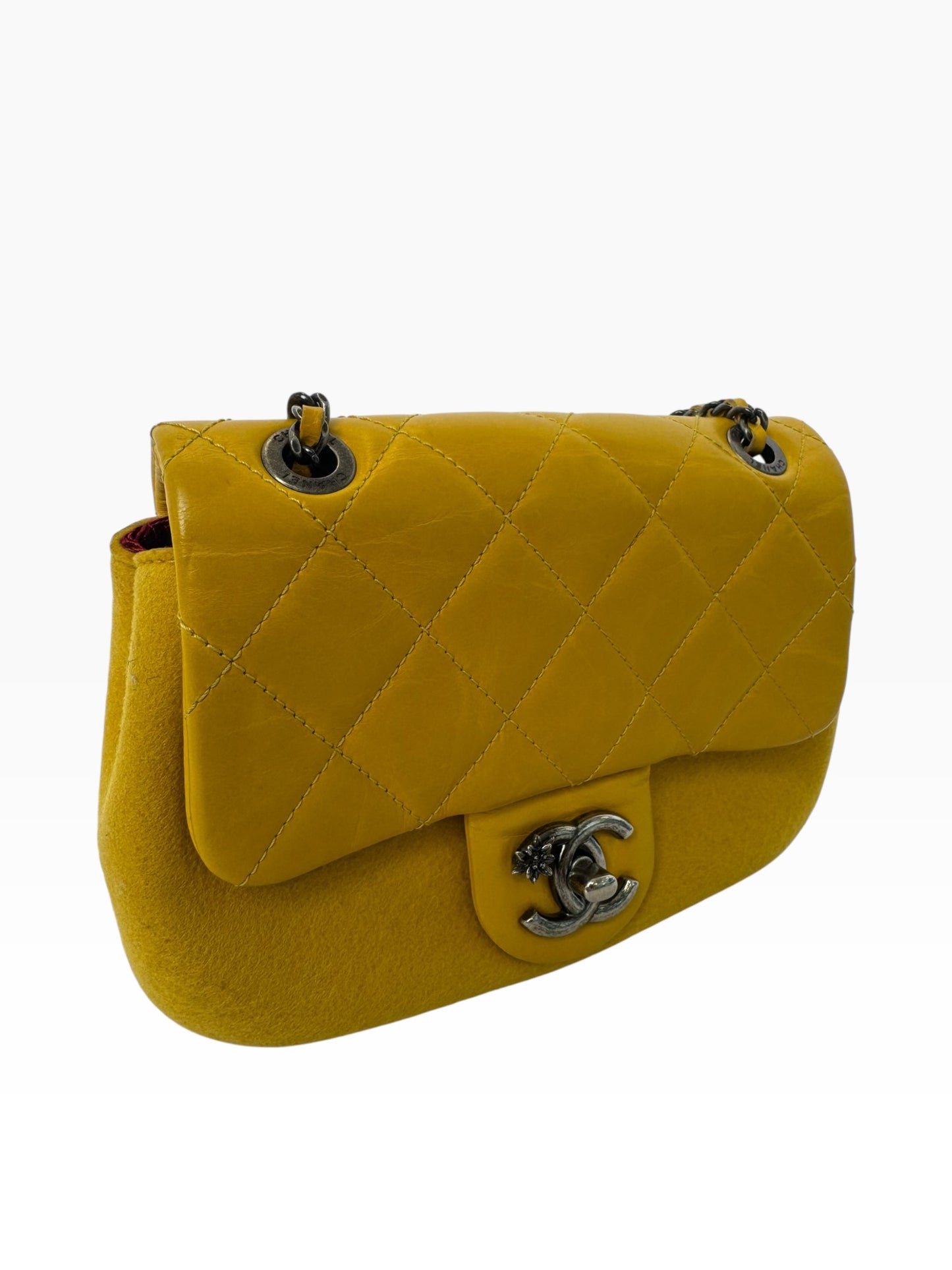 Chanel Yellow Aged Calf Felt Mini Flap