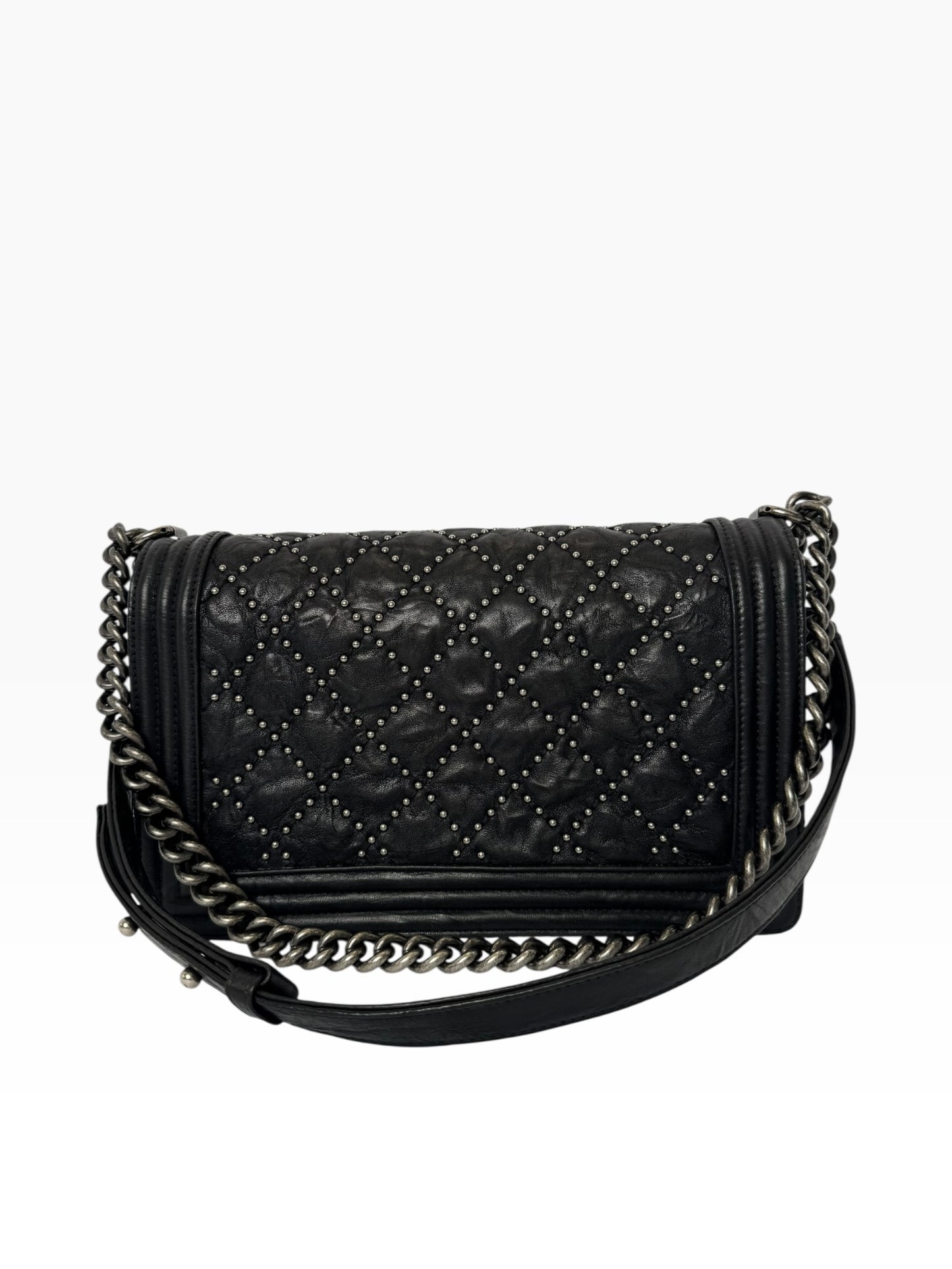 Chanel Black Studded Dallas Boy Bag New Medium SHW