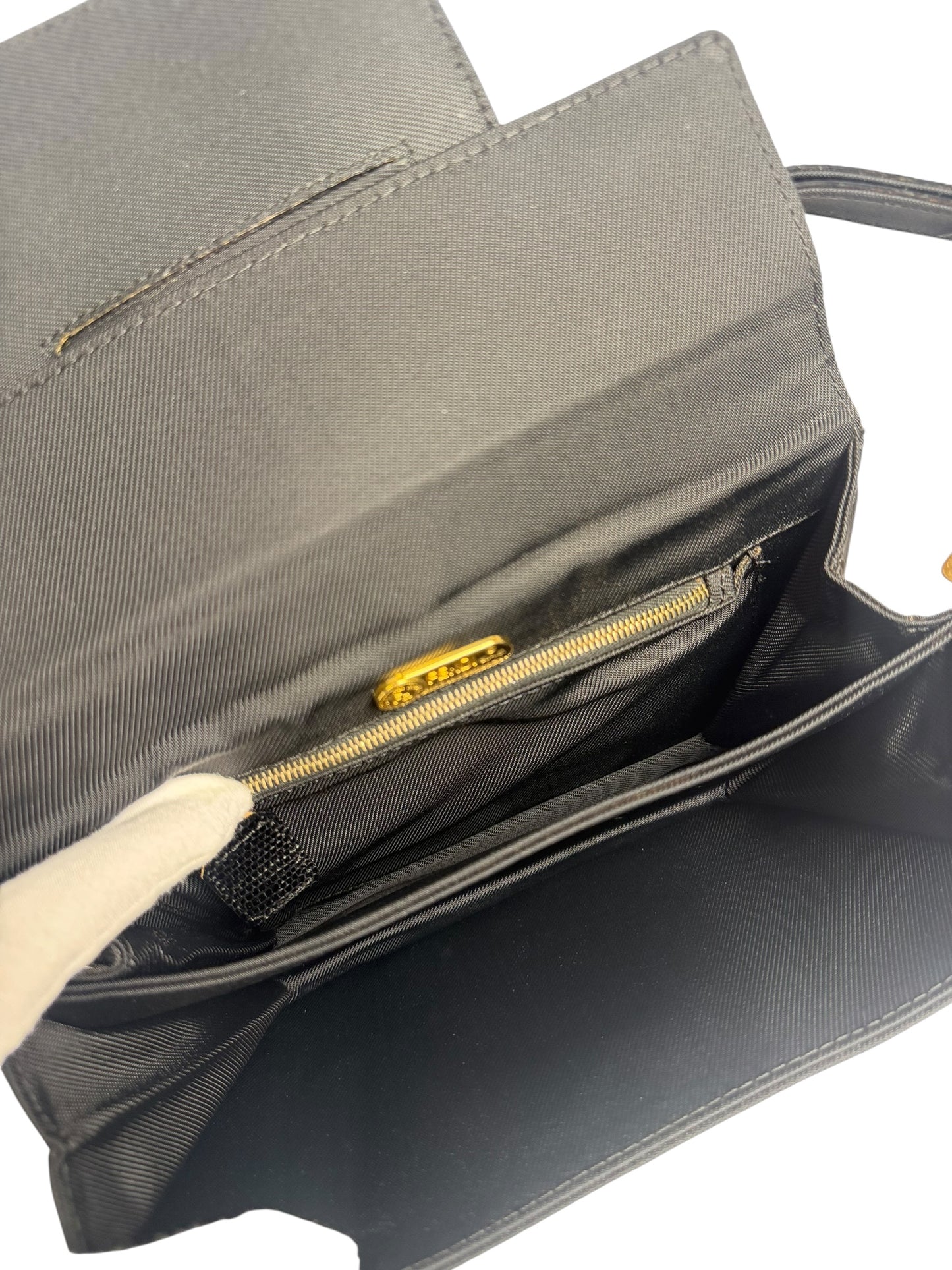Fendi Structured Black Canvas Lizard Shoulder Bag T6611