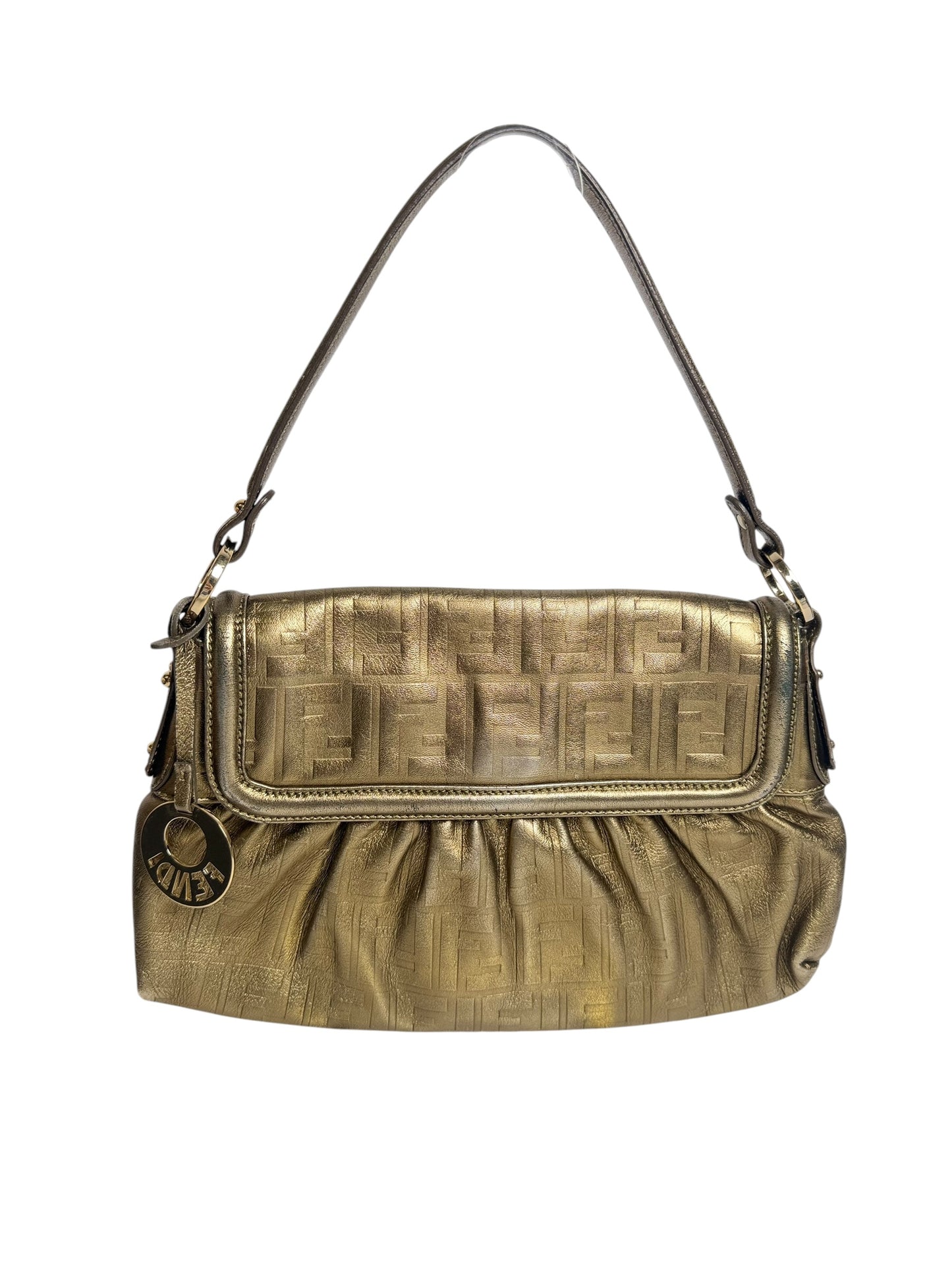 Fendi Metallic Gold Zucca Embossed Leather Mini Chef Bag T3863
