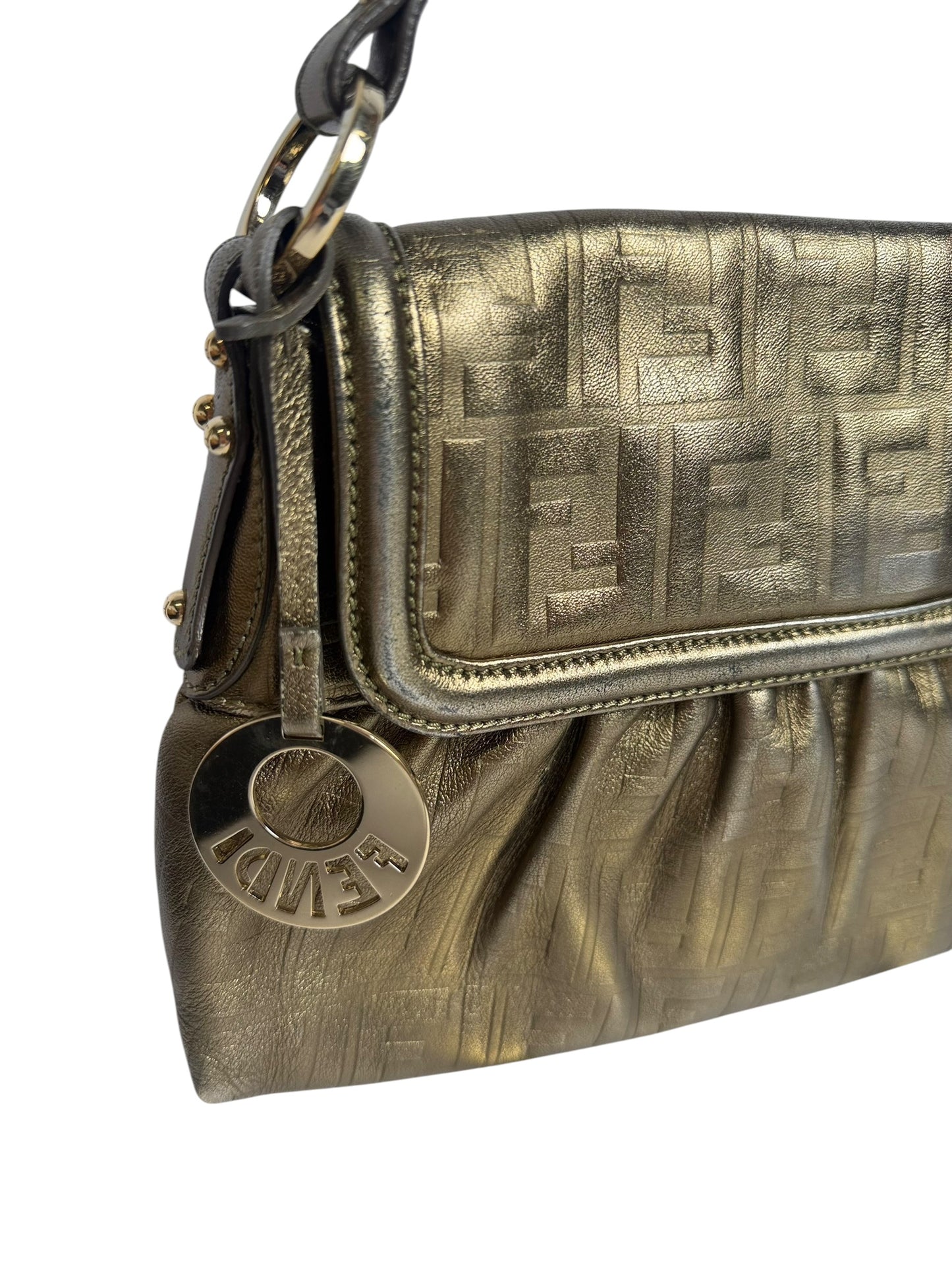 Fendi Metallic Gold Zucca Embossed Leather Mini Chef Bag T3863