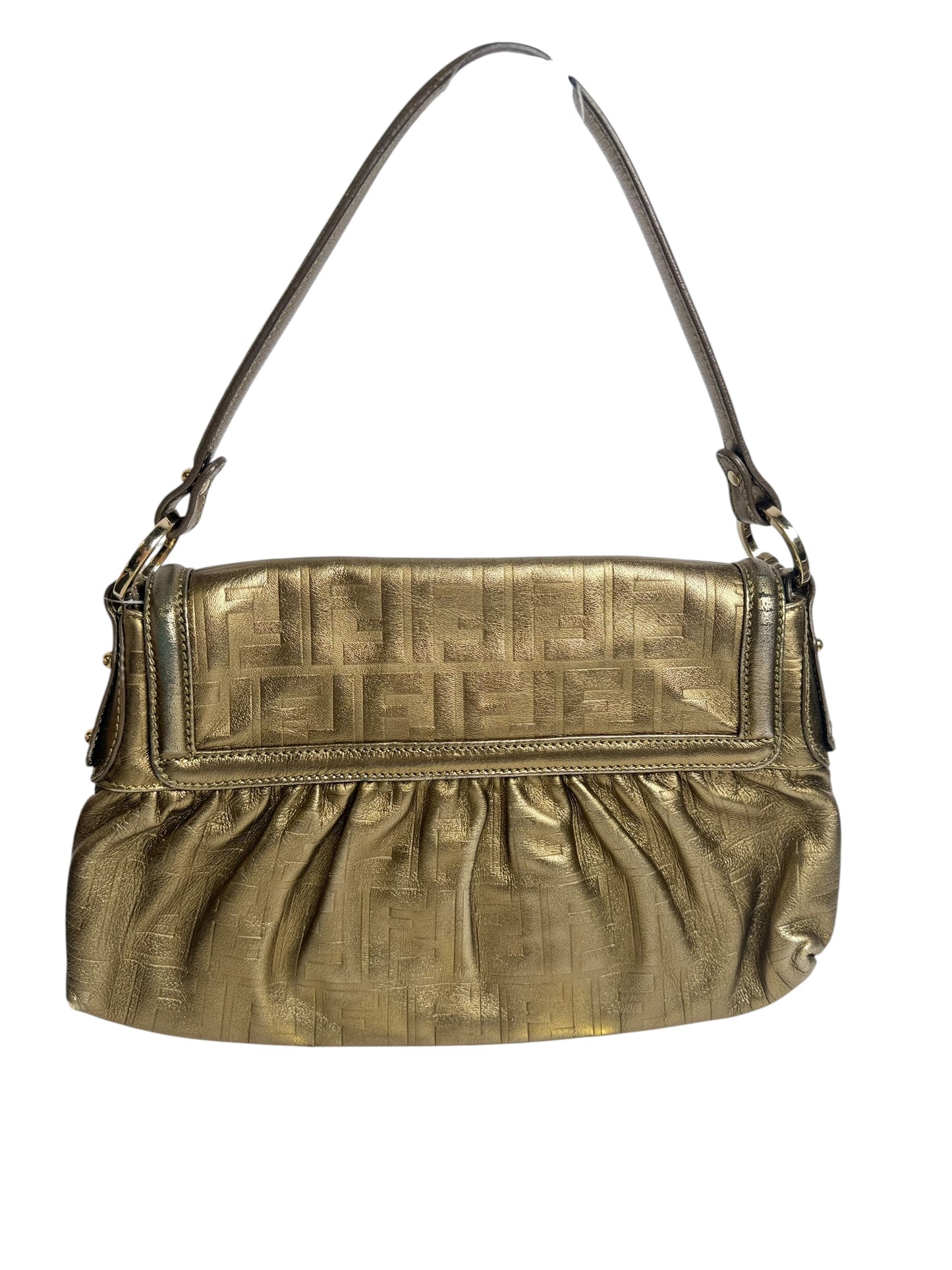 Fendi Metallic Gold Zucca Embossed Leather Mini Chef Bag T3863